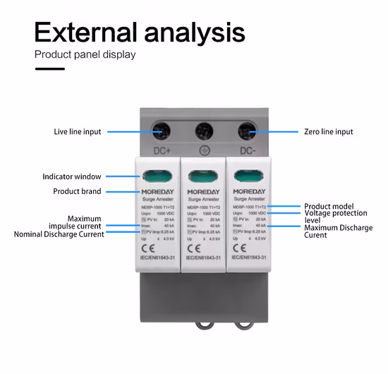 Moreday White Color 3p 1000V 1500V DC Surge Protection Device SPD DC Power Surge Protective Devices